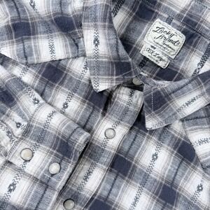 Lucky Brand Mens XXL Plaid Western Pearl Snap Flannel Shirt Cowboy Rodeo Western